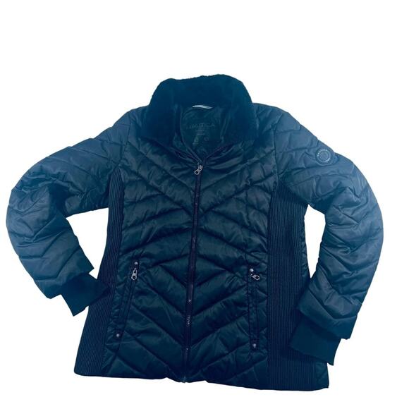 Nautica Black Puffer Jacket L/XL Water-Resistant - Picture 1 of 9